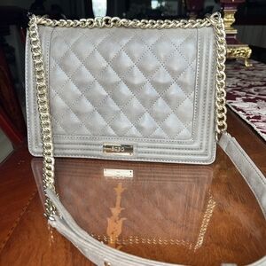 BCBG Quilted Metallic Taupe Chain Crossbody Bag